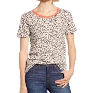 J. Crew White Brown Leopard Vintage Cotton Crewneck Tee Shirt T-Shirt Size XXS